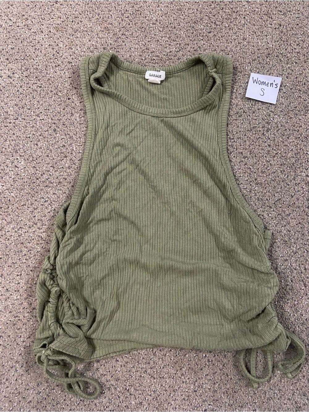 Garage Olive Green Ribbed Tank Top with Side Ties